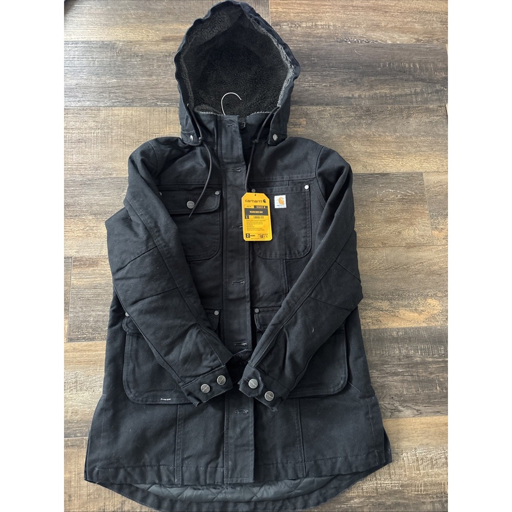 NWT Carhartt Washed Duck Coat Loose Fit Black Small 4-6 OJ5512-W - Picture 4 of 8